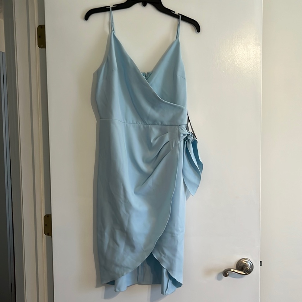 Powder blue BCBG mini wrap dress